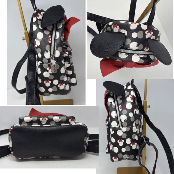 Disney Loungefly Minnie Mouse Polka Dot Mini Backpack Red Bow Ears Black 2022